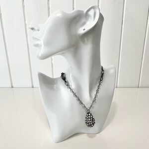 Rhinestone Pewter Teardrop Pendant Necklace